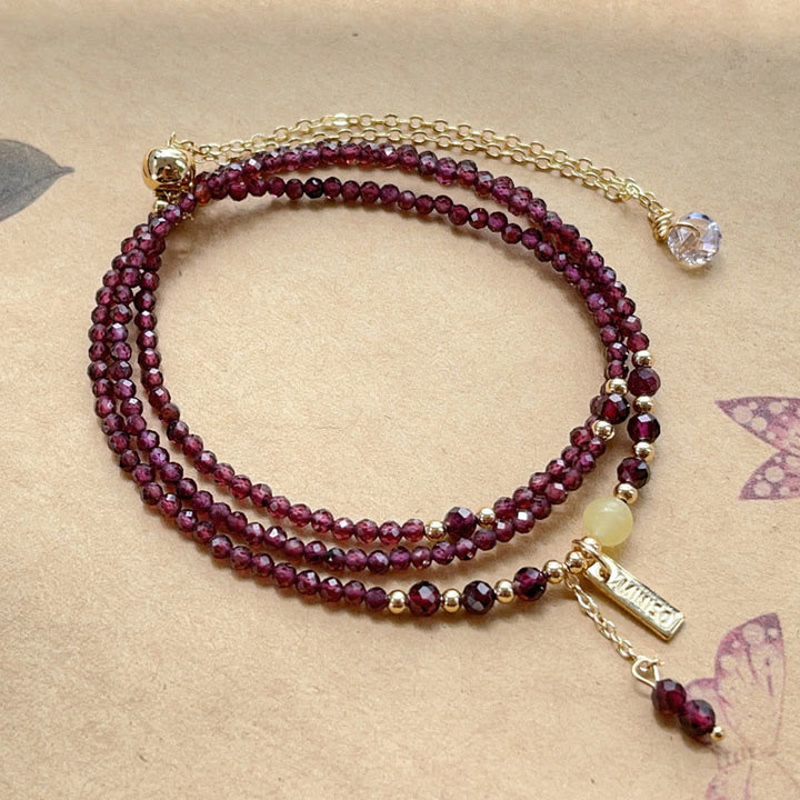 Buddha Stones Small Natural Garnet Passion Triple Wrap Bracelet