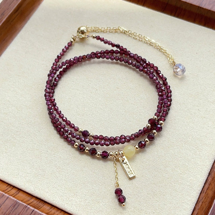 Buddha Stones Small Natural Garnet Passion Triple Wrap Bracelet