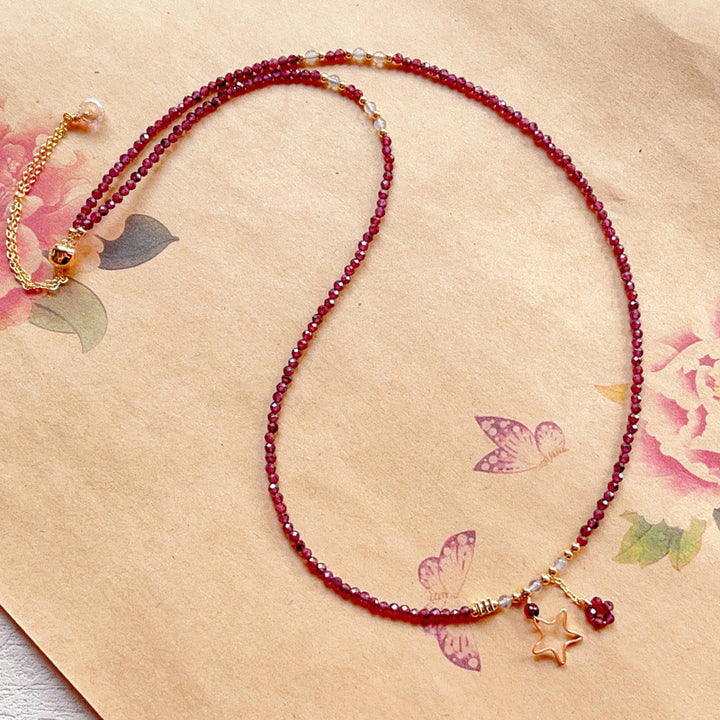 Buddha Stones Small Natural Garnet 14k Gold Plated Copper Passion Triple Wrap Bracelet