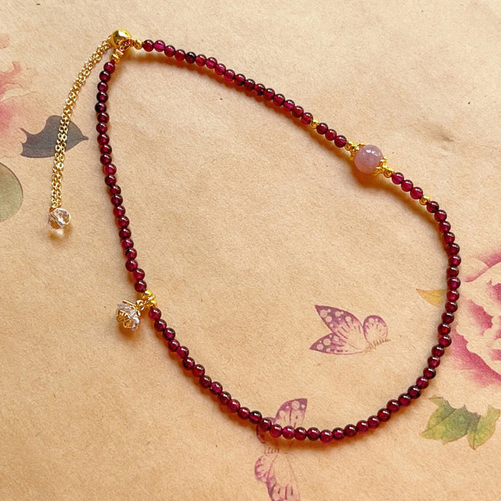 Buddha Stones Natural Flower Garnet Pink Crystal Calm Double Wrap Bracelet
