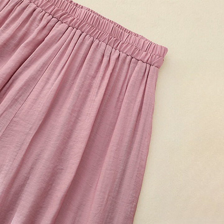 Buddha Stones Artistic Embroidery Flower Double Layer Chinese Frog Button Split Cotton Linen Women's Wide Leg Pants