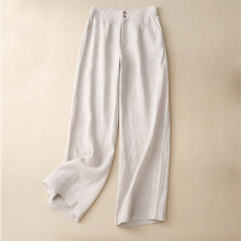 Buddha Stones Summer Casual Simple Zipper Design Linen Women's Wide Leg Pants With Pockets - Linen - US8-10，UK/AU12-14，EU40-42 (2XL) - image 10