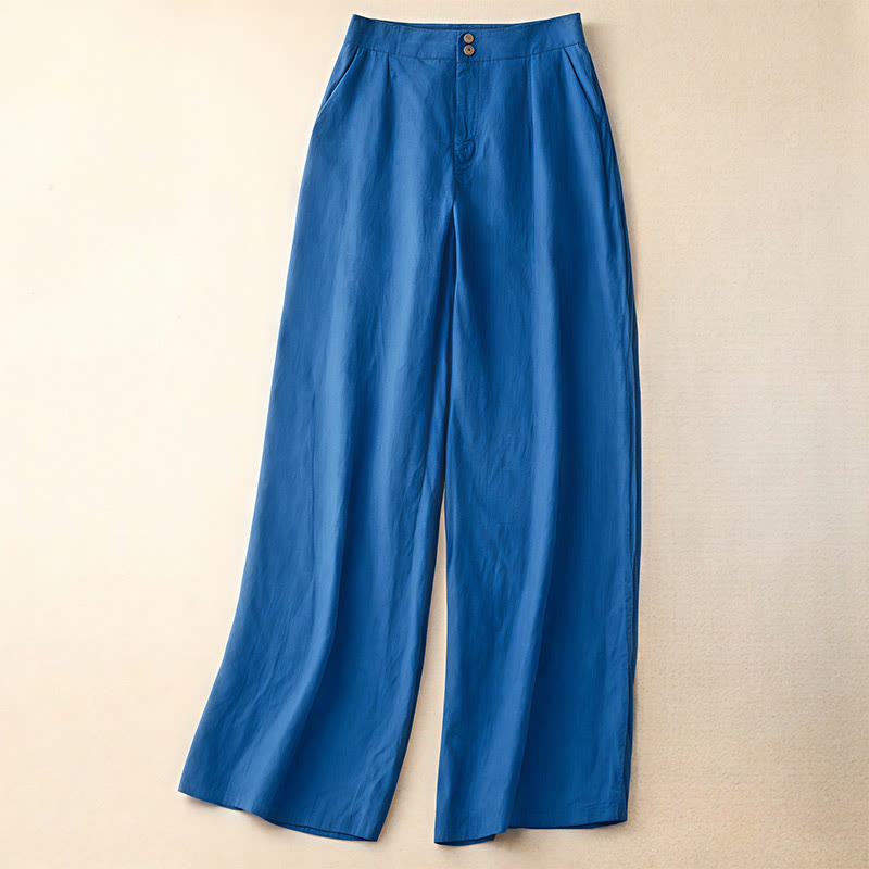 Buddha Stones Summer Casual Simple Design Linen Women's Wide Leg Pants With Zipper Pockets - RoyalBlue - US8-10，UK/AU12-14，EU40-42 (2XL) - image 17