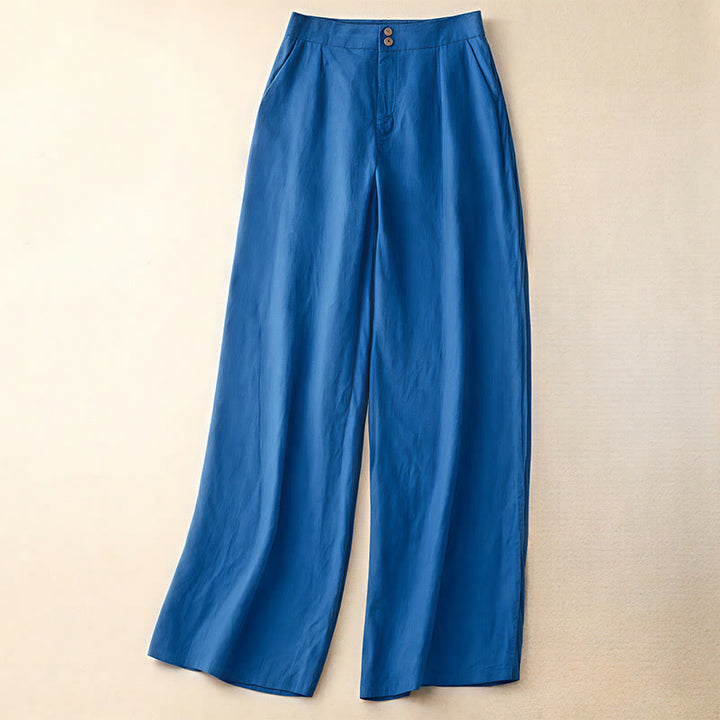 Buddha Stones Summer Casual Simple Design Linen Women's Wide Leg Pants With Zipper Pockets - RoyalBlue - US8-10，UK/AU12-14，EU40-42 (2XL) - image 17