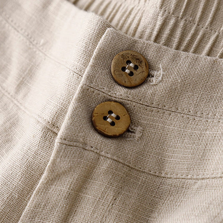 Buddha Stones Summer Casual Simple Zipper Design Linen Women's Wide Leg Pants With Pockets - image 45
