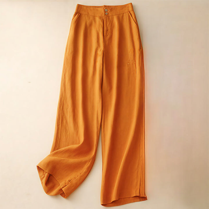 Buddha Stones Summer Casual Simple Design Linen Women's Wide Leg Pants With Zipper Pockets - DarkOrange - US8-10，UK/AU12-14，EU40-42 (2XL) - image 22