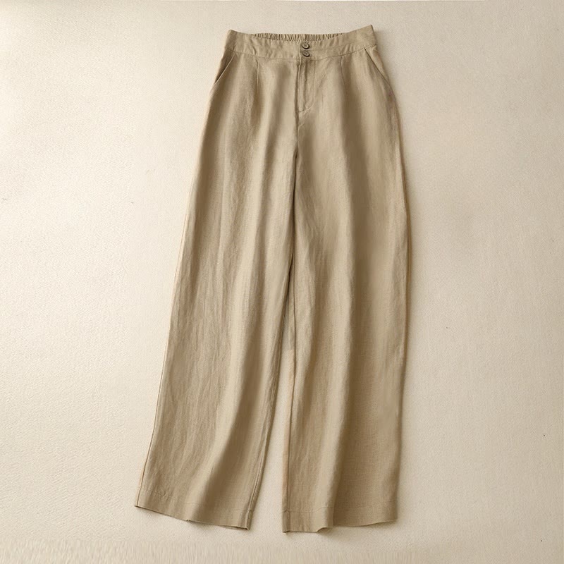 Buddha Stones Summer Casual Simple Zipper Design Linen Women's Wide Leg Pants With Pockets - image 37