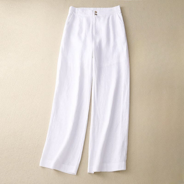 Buddha Stones Summer Casual Simple Zipper Design Linen Women's Wide Leg Pants With Pockets - White - US8-10，UK/AU12-14，EU40-42 (2XL) - image 5
