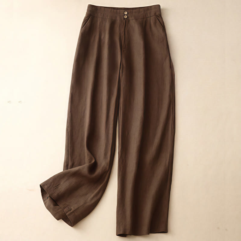 Buddha Stones Summer Casual Simple Design Linen Women's Wide Leg Pants With Zipper Pockets - SaddleBrown - US8-10，UK/AU12-14，EU40-42 (2XL) - image 62