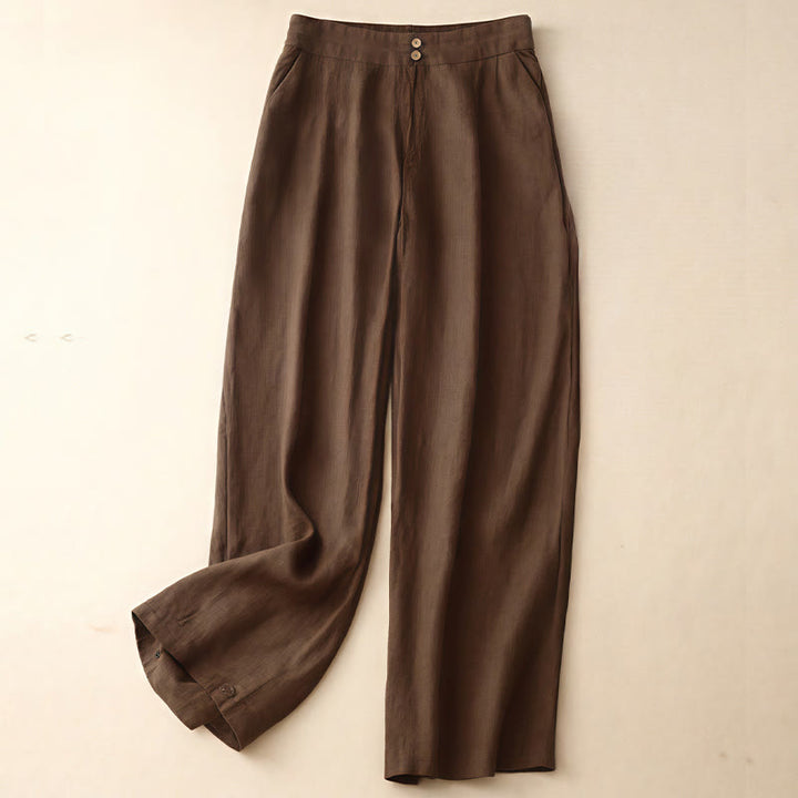 Buddha Stones Summer Casual Simple Design Linen Women's Wide Leg Pants With Zipper Pockets - SaddleBrown - US8-10，UK/AU12-14，EU40-42 (2XL) - image 62