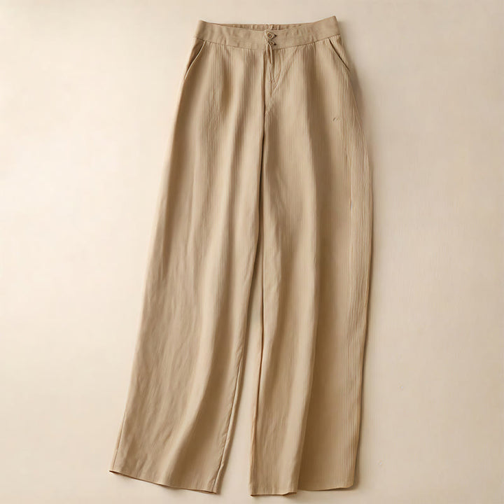 Buddha Stones Summer Casual Simple Design Linen Women's Wide Leg Pants With Zipper Pockets - PaleGoldenrod - US8-10，UK/AU12-14，EU40-42 (2XL) - image 37