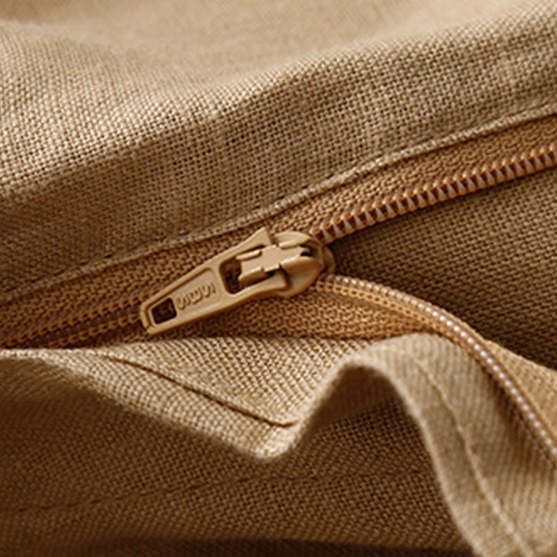 Buddha Stones Summer Casual Simple Zipper Design Linen Women's Wide Leg Pants With Pockets - image 41