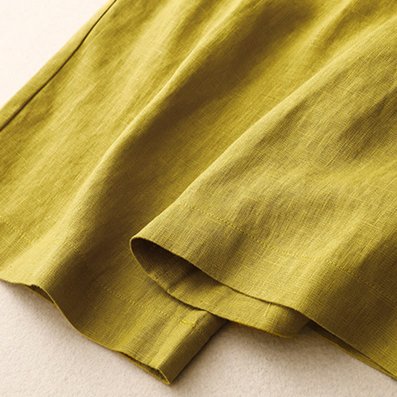 Buddha Stones Summer Casual Simple Design Linen Women's Wide Leg Pants With Zipper Pockets - image 55