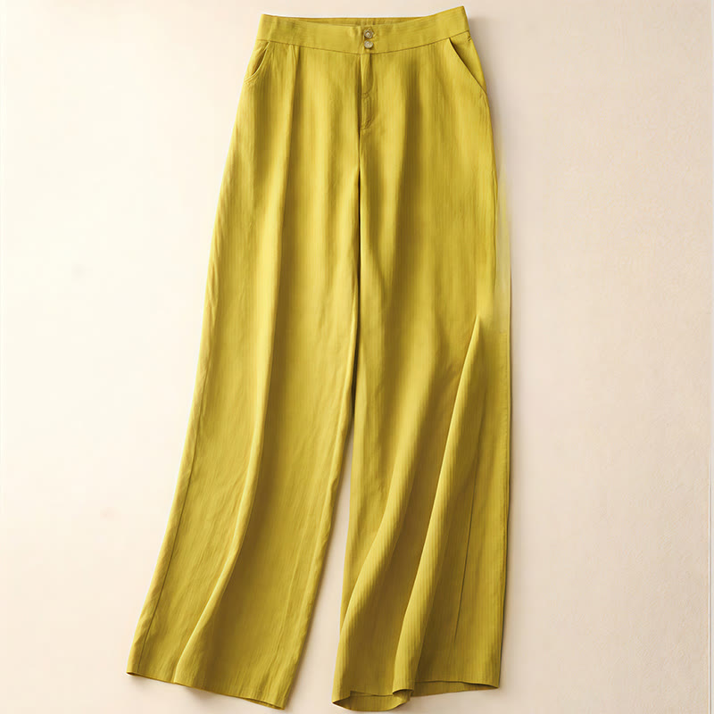 Buddha Stones Summer Casual Simple Design Linen Women's Wide Leg Pants With Zipper Pockets - Yellow - US8-10，UK/AU12-14，EU40-42 (2XL) - image 51