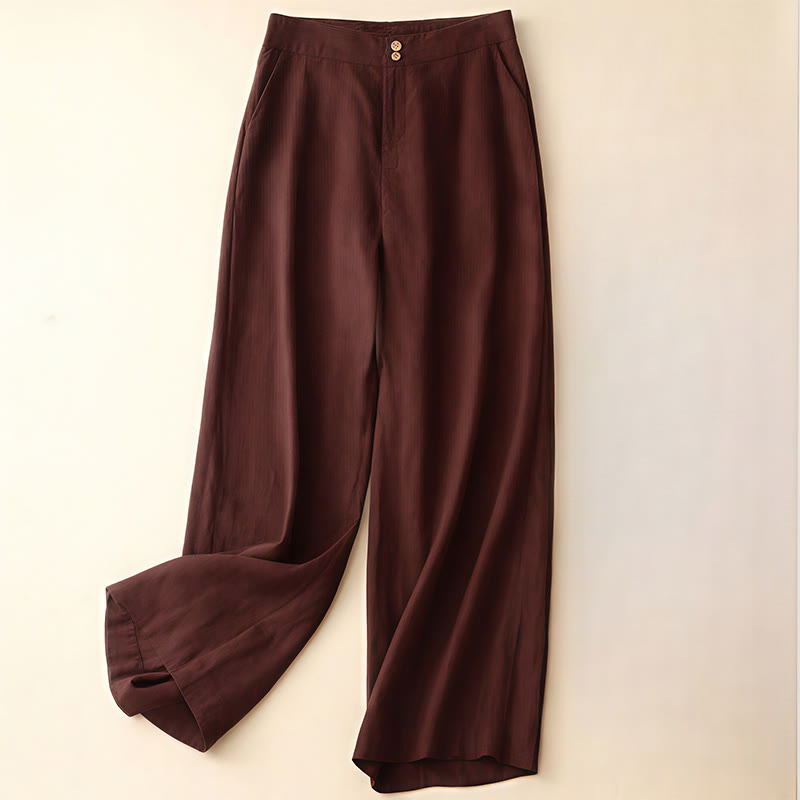 Buddha Stones Summer Casual Simple Zipper Design Linen Women's Wide Leg Pants With Pockets - Brown - US8-10，UK/AU12-14，EU40-42 (2XL) - image 26