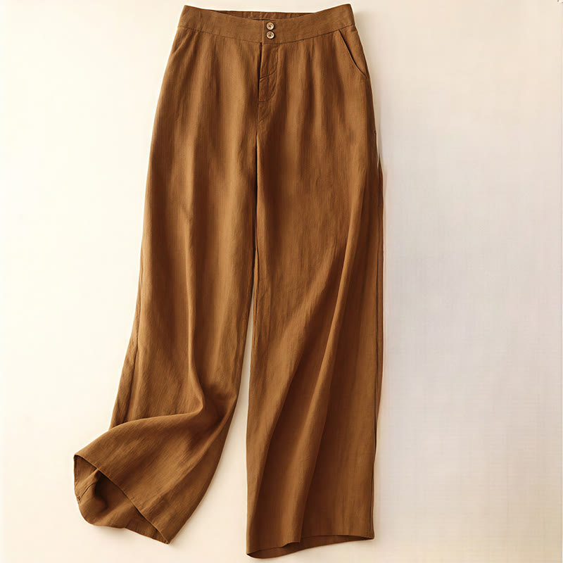 Buddha Stones Summer Casual Simple Zipper Design Linen Women's Wide Leg Pants With Pockets - Chocolate - US8-10，UK/AU12-14，EU40-42 (2XL) - image 31