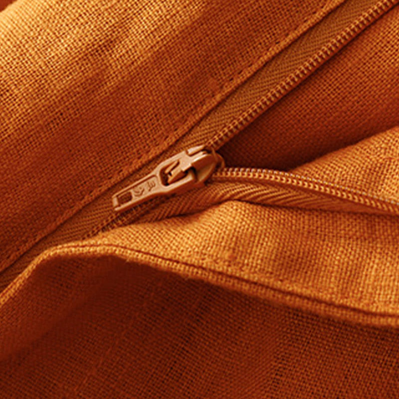 Buddha Stones Summer Casual Simple Zipper Design Linen Women's Wide Leg Pants With Pockets - image 24