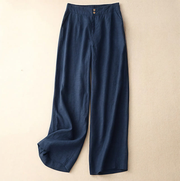 Buddha Stones Summer Casual Simple Design Linen Women's Wide Leg Pants With Zipper Pockets - Navy - US8-10，UK/AU12-14，EU40-42 (2XL) - image 56
