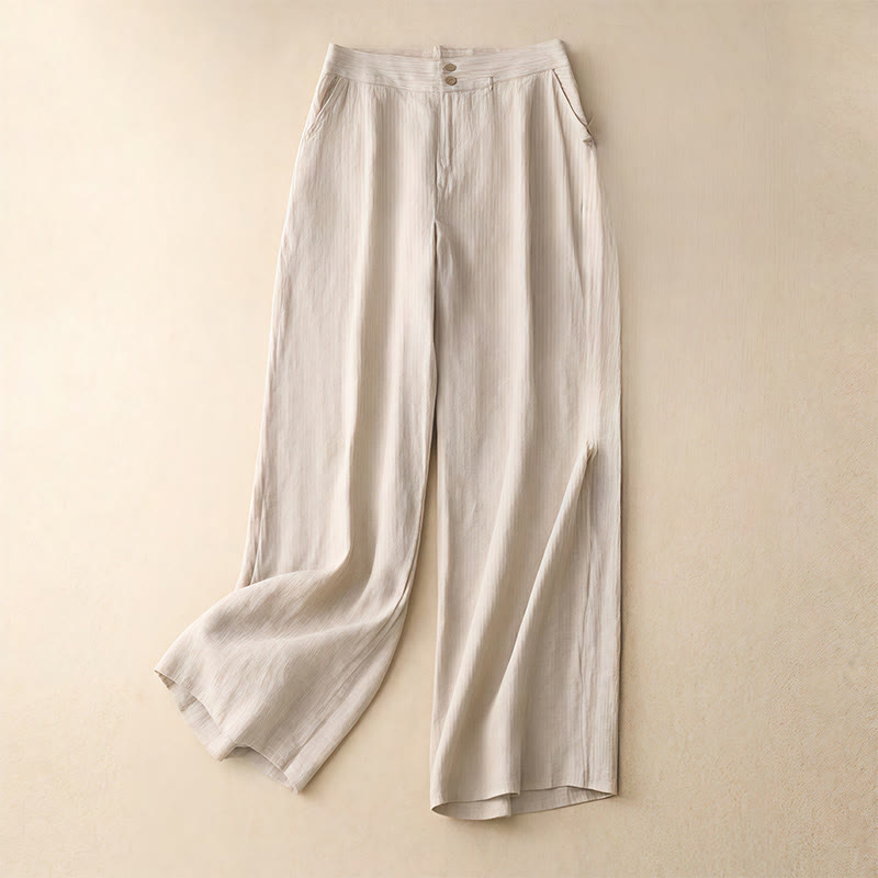 Buddha Stones Summer Casual Simple Design Linen Women's Wide Leg Pants With Zipper Pockets - Beige - US8-10，UK/AU12-14，EU40-42 (2XL) - image 43