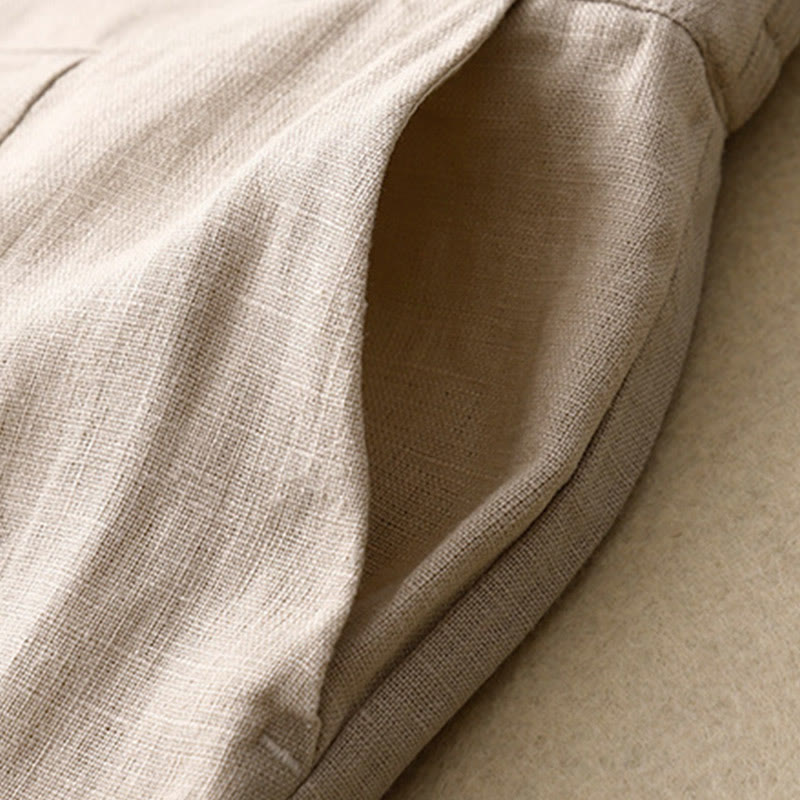 Buddha Stones Summer Casual Simple Zipper Design Linen Women's Wide Leg Pants With Pockets - image 47