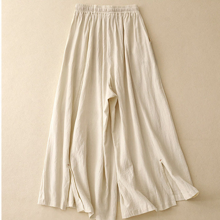 Buddha Stones Casual Simple Design Drawstring Split Cotton Linen Women's Wide Leg Pants With Pockets - image 6