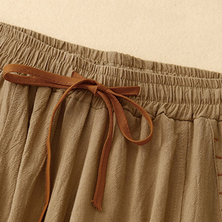 Buddha Stones Casual Simple Design Drawstring Split Women's Wide Leg Pants With Pockets - image 1