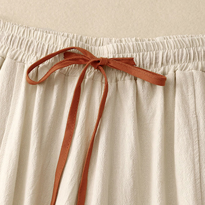Buddha Stones Casual Simple Design Drawstring Split Cotton Linen Women's Wide Leg Pants With Pockets - image 7