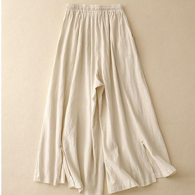 Buddha Stones Casual Simple Design Drawstring Split Women's Wide Leg Pants With Pockets - image 6