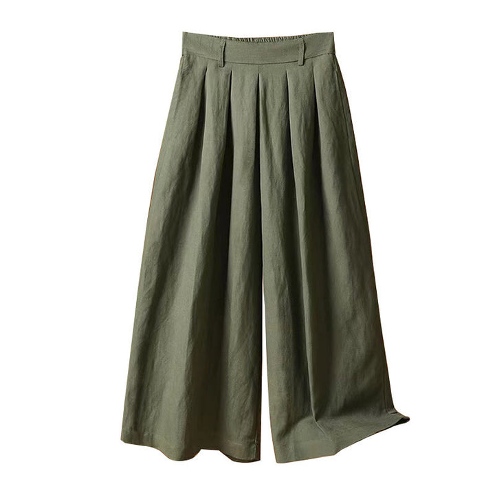 Buddha Stones Summer Casual Pure Color 7-8 Length Cotton Linen Women's Wide Leg Pants - image 7