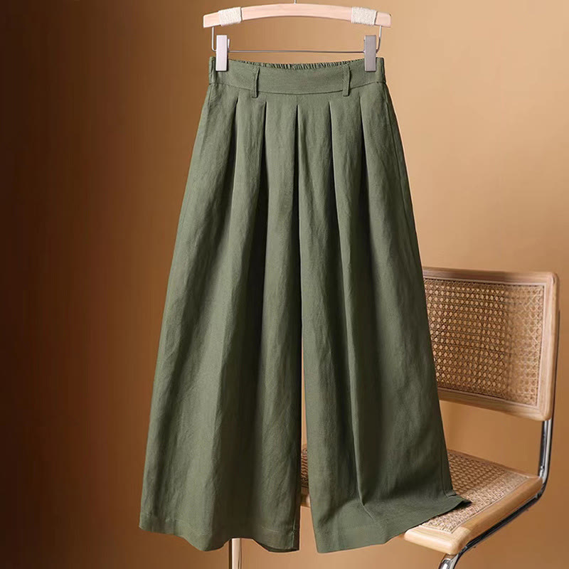 Buddha Stones Summer Casual Pure Color 7-8 Length Cotton Linen Women's Wide Leg Pants - SeaGreen - US8-10，UK/AU12-14，EU40-42 (2XL) - image 1