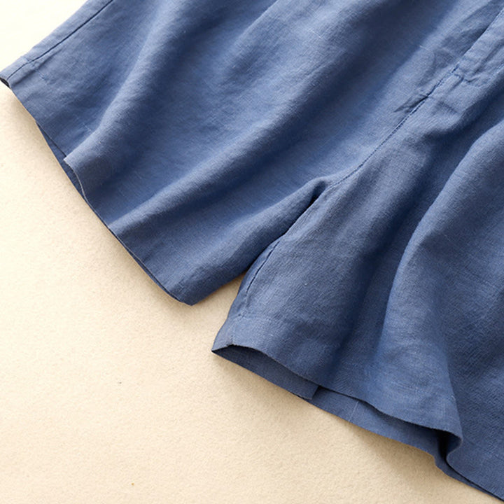 Buddha Stones Summer Casual Embroidery Flower Pleated Zipper Button Polyester Women's Shorts With Pockets - image 1