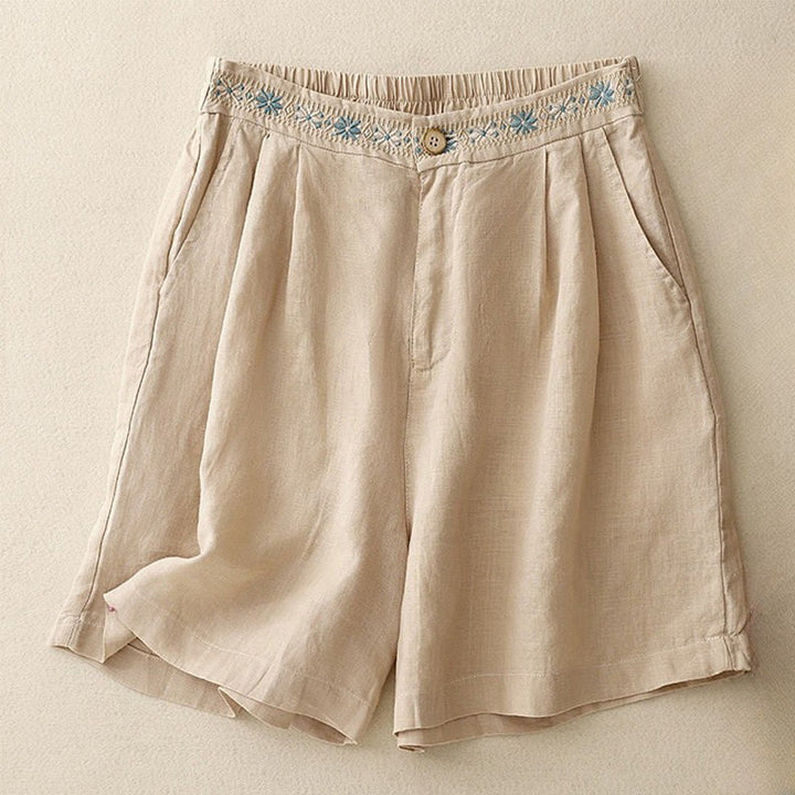 Buddha Stones Summer Casual Embroidery Flower Pleated Zipper Button Polyester Women's Shorts With Pockets - Wheat - US8-10，UK/AU12-14，EU40-42 (2XL) - image 22