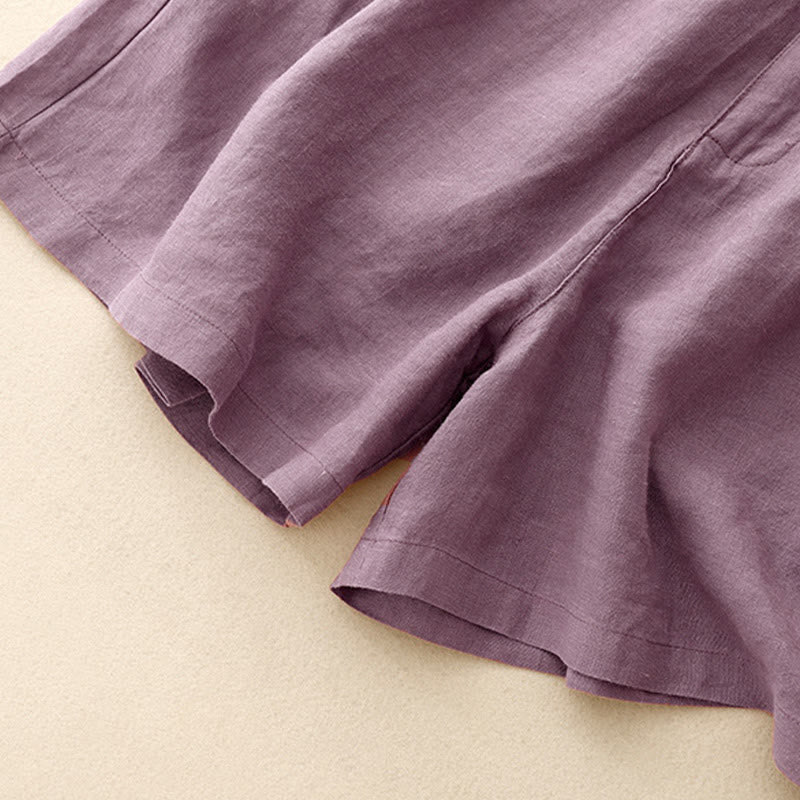 Buddha Stones Summer Casual Embroidery Flower Pleated Zipper Button Polyester Women's Shorts With Pockets - image 9