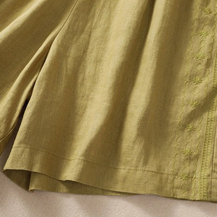 Buddha Stones Casual Floral Embroidery Pattern Drawstring Cotton Linen Women's Shorts With Pockets - image 19