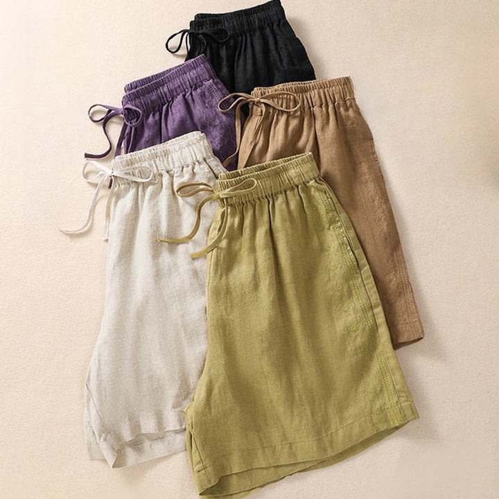 Buddha Stones Casual Floral Embroidery Pattern Drawstring Women's Shorts With Pockets - image 21