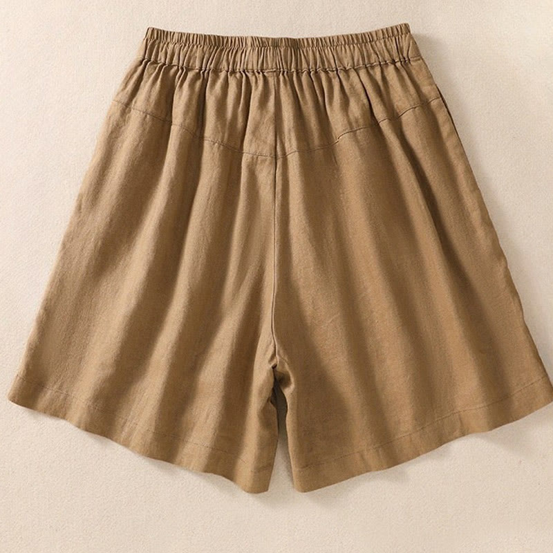 Buddha Stones Casual Floral Embroidery Pattern Drawstring Cotton Linen Women's Shorts With Pockets - image 7