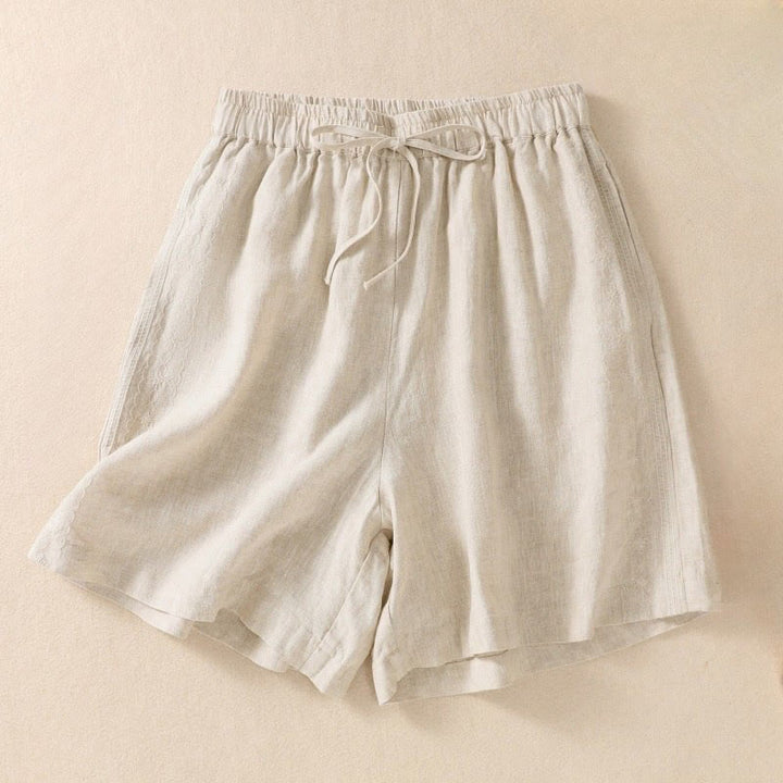 Buddha Stones Casual Floral Embroidery Pattern Drawstring Women's Shorts With Pockets - Beige - US8-10，UK/AU12-14，EU40-42 (2XL) - image 9