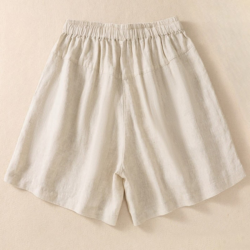 Buddha Stones Casual Floral Embroidery Pattern Drawstring Cotton Linen Women's Shorts With Pockets - image 10