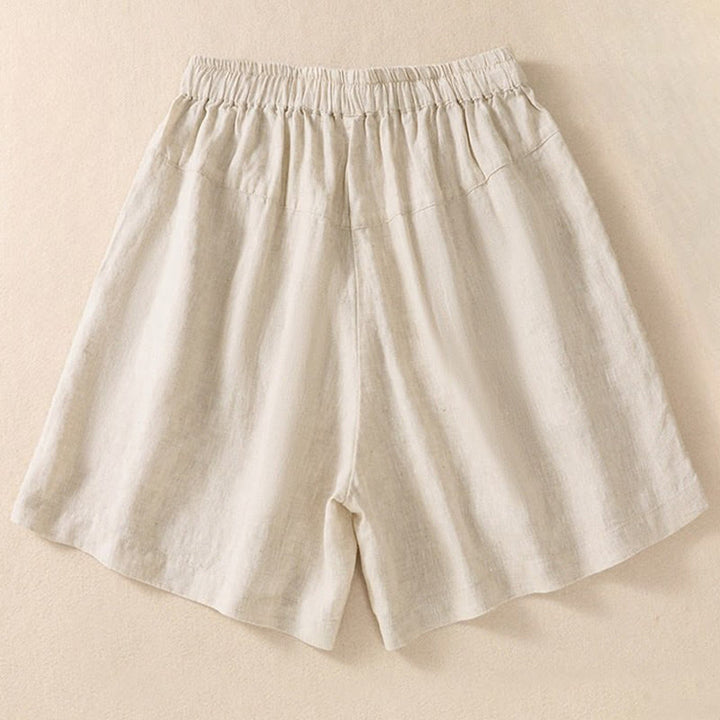 Buddha Stones Casual Floral Embroidery Pattern Drawstring Cotton Linen Women's Shorts With Pockets - image 10