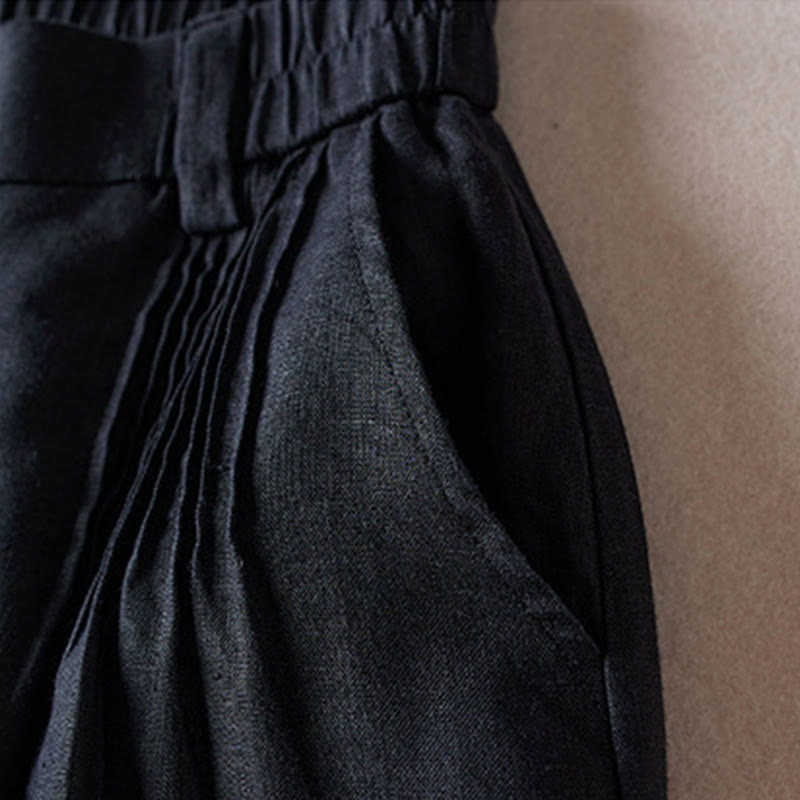 Buddha Stones Summer Daily Simple Wrinkle Design Cotton Linen Women's Shorts With Pockets - image 10