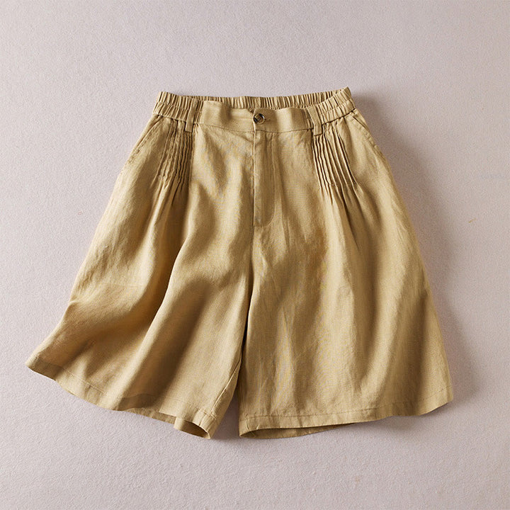 Buddha Stones Summer Daily Simple Wrinkle Design Cotton Linen Women's Shorts With Pockets - Khaki - US8-10，UK/AU12-14，EU40-42 (2XL) - image 28