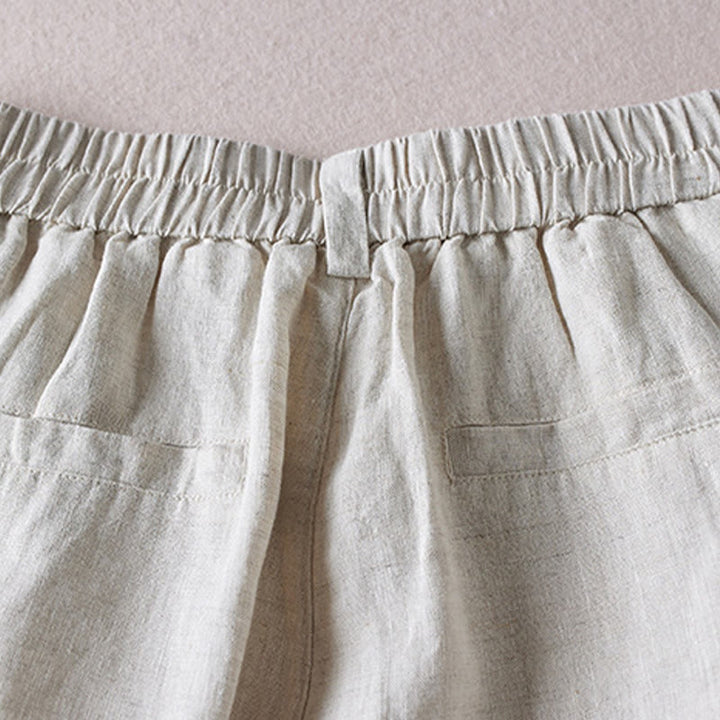 Buddha Stones Summer Daily Simple Wrinkle Design Cotton Linen Women's Shorts With Pockets - image 38