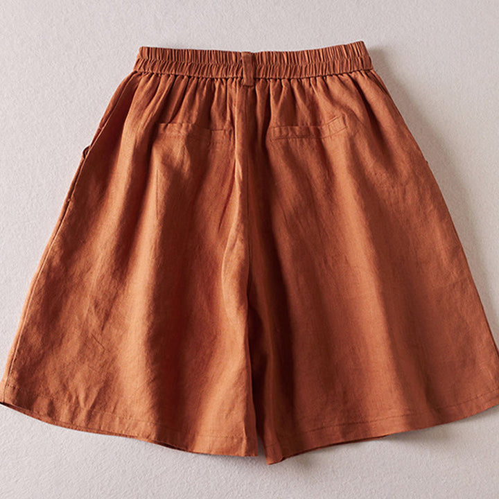 Buddha Stones Summer Daily Simple Wrinkle Design Cotton Linen Women's Shorts With Pockets - image 1