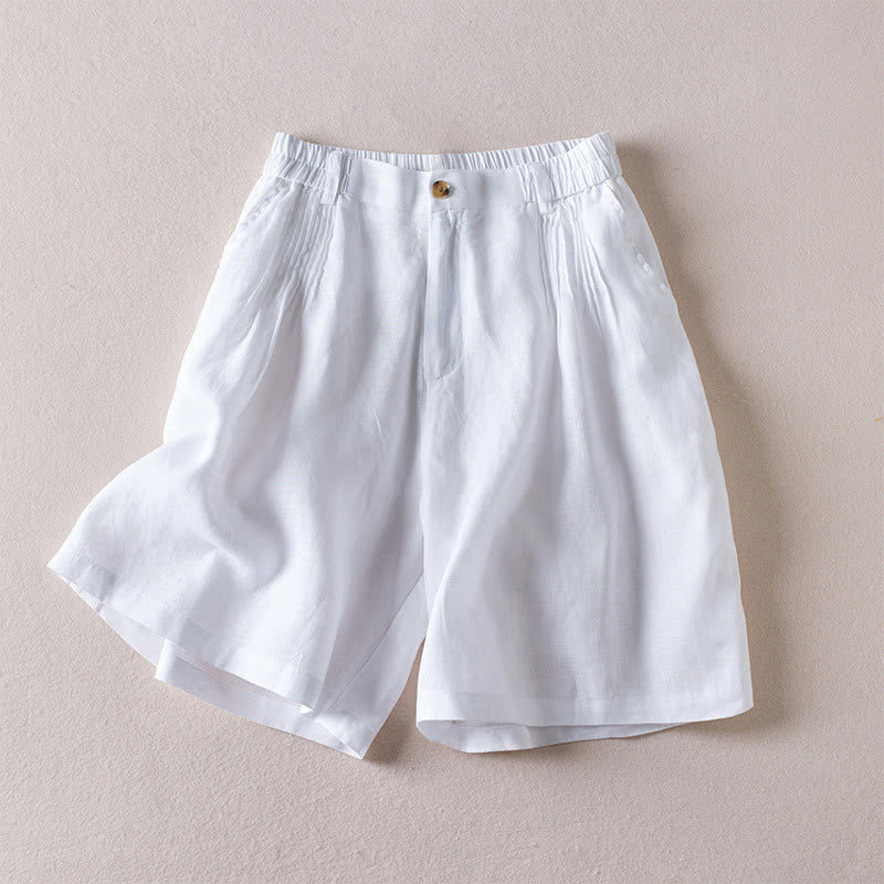 Buddha Stones Summer Daily Simple Wrinkle Design Cotton Linen Women's Shorts With Pockets - White - US8-10，UK/AU12-14，EU40-42 (2XL) - image 14