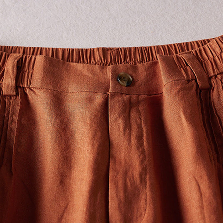 Buddha Stones Summer Daily Simple Wrinkle Design Cotton Linen Women's Shorts With Pockets - image 2