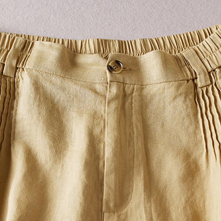 Buddha Stones Summer Daily Simple Wrinkle Design Cotton Linen Women's Shorts With Pockets - image 30