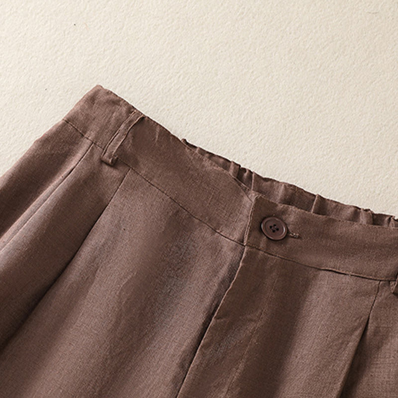 Buddha Stones Summer Casual Pure Color Cotton Linen Women's Shorts With Pockets - image 11