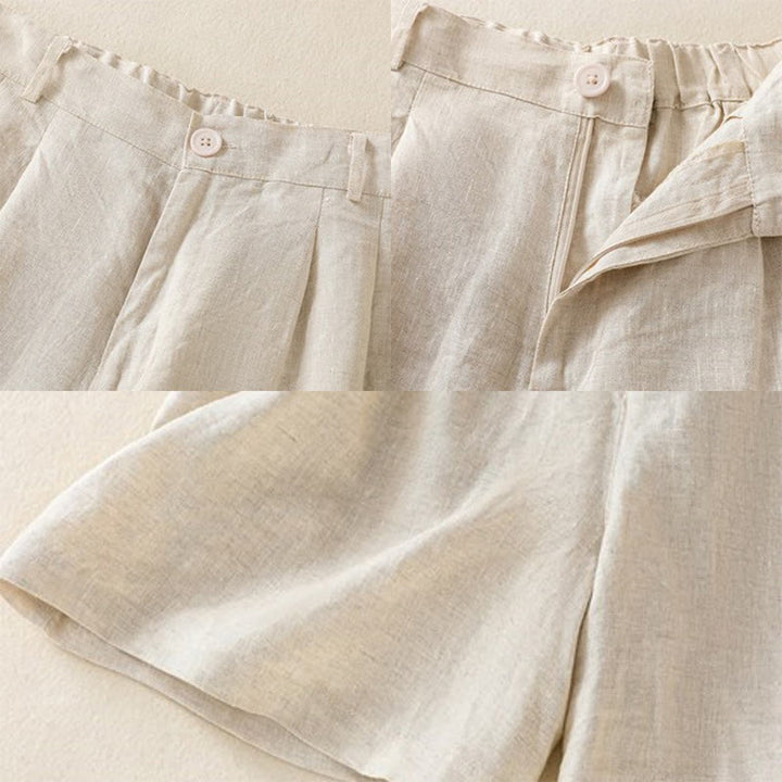 Buddha Stones Summer Casual Pure Color Cotton Linen Women's Shorts With Pockets - image 5