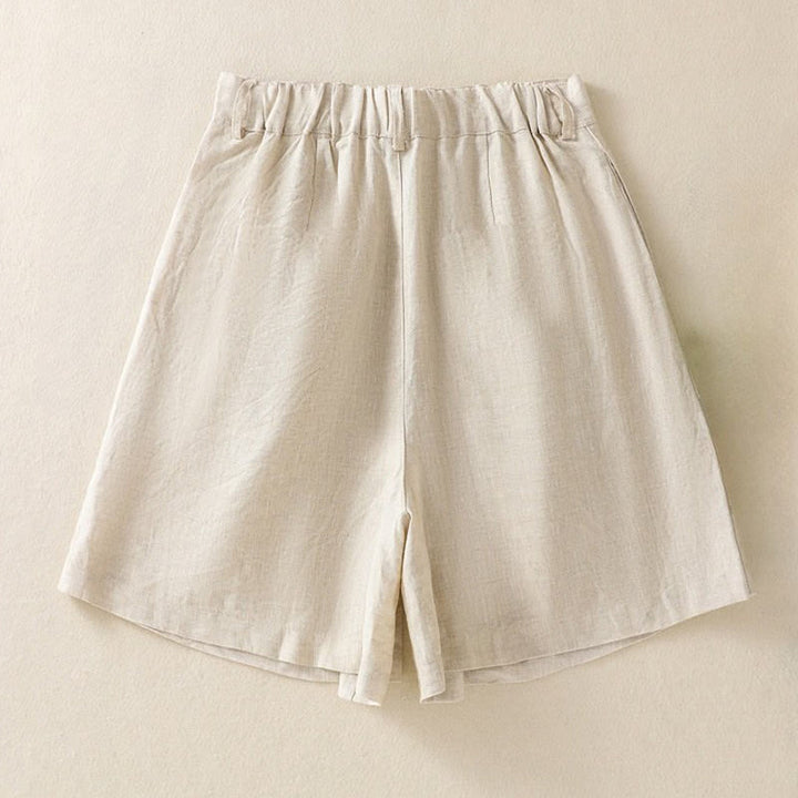 Buddha Stones Summer Casual Pure Color Cotton Linen Women's Shorts With Pockets - image 3