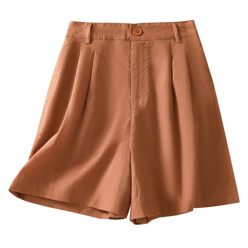 Buddha Stones Summer Casual Pure Color Cotton Linen Women's Shorts With Pockets - image 1